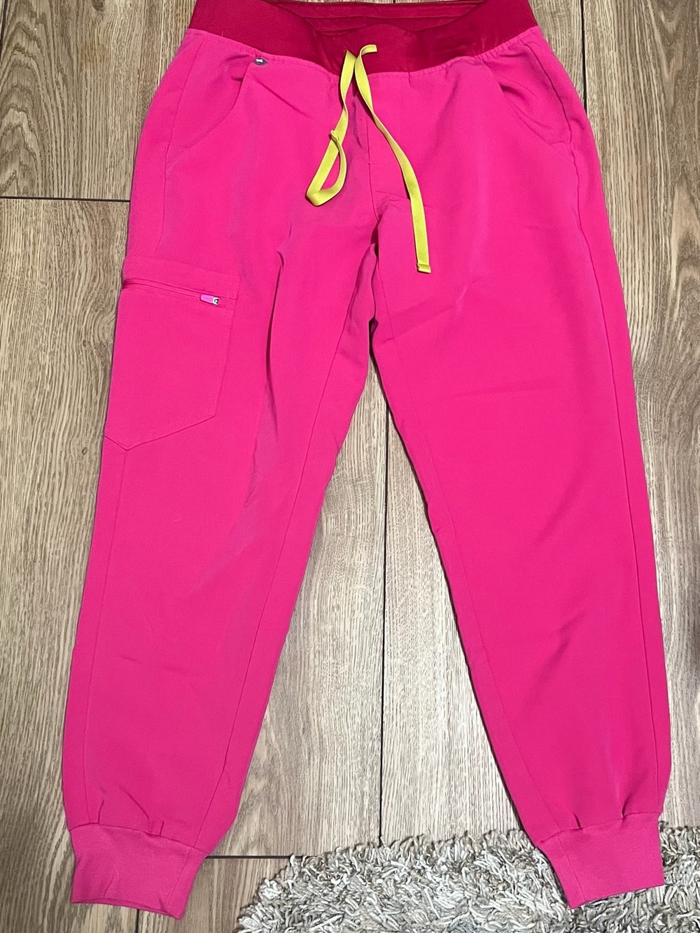 Figs Hot Pink Cargo Joggers with Yellow Drawstring